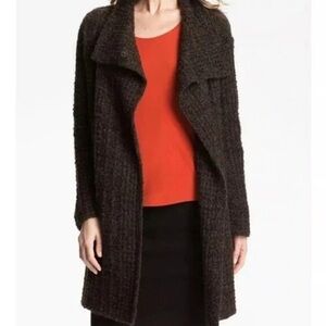 Eileen Fisher Cardigan Women's S Brown Organic Wool/Alpaca 2 Snap Hi‎ Collar